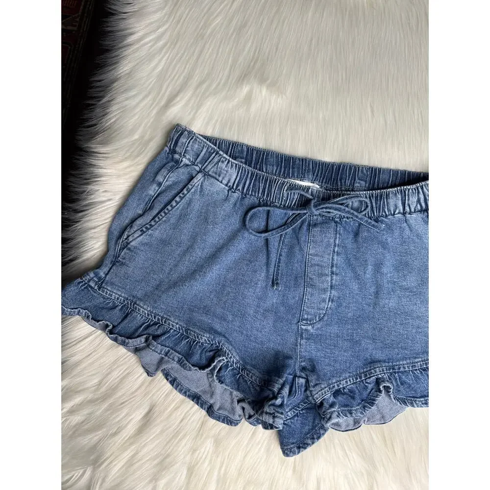 American Eagle Blue Denim Ruffle Hem Shorts